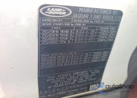 2022 Land Rover Defender 110 z USA, uszkodzony, nr VIN SALEKERX6N2076369